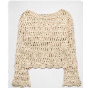 American Eagle Outfitters Cream Boat Neck Crochet Sweater